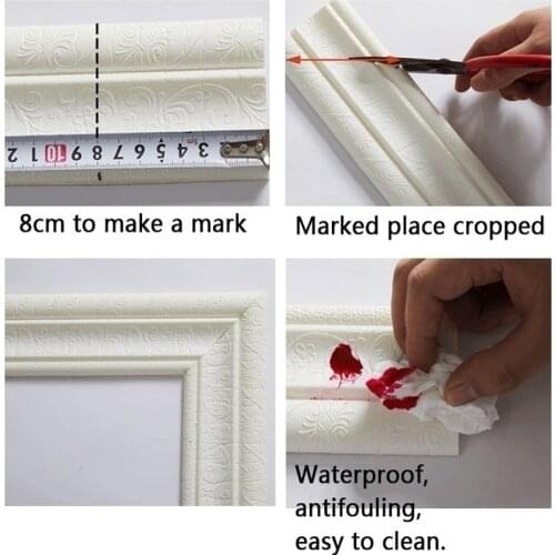 2.3m Waterproof Border Wall Sticker Top Corner Line Wall Edge Strip Wall Waist Line Sticker Tiles Wallpaper Border 3D Wall Decor