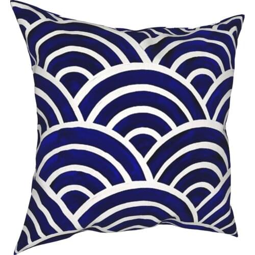 Japanese Wave Navy Palette Blue Pillowcase Decoration Cushion Cover Throw Pillow for Home Double-sided Printing Creative