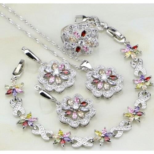 925 Sterling Silver Jewelry Multicolor Cubic Zirconia White CZ Jewelry Sets For Women Necklace/Earrings/Bracelet/Pendant/Ring