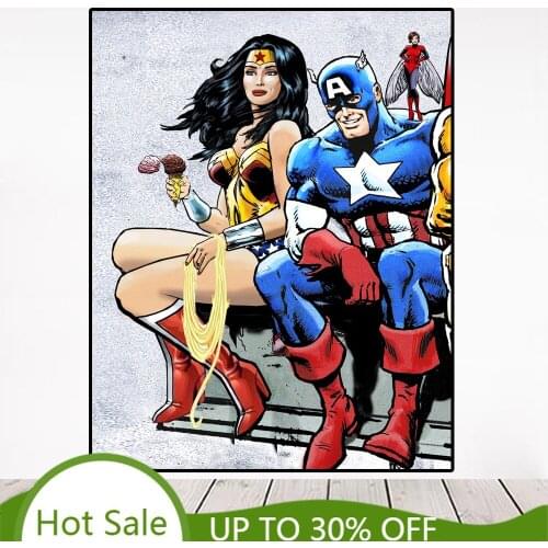 Captain America And Captain Marvel Dating Funny Poster Marvel Superhero Canvas Wall Art Painting Print Picture Living Room Decor