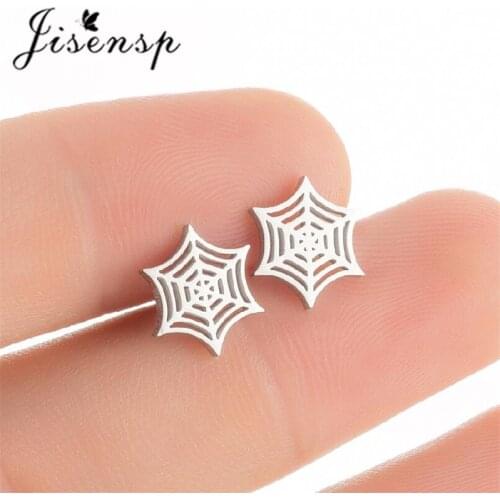 Jisensp Punk Style Unique Spider Web Earrings Fashion Women Stud Halloween Spider Net Earrings Geometric Jewelry Bijoux Femme
