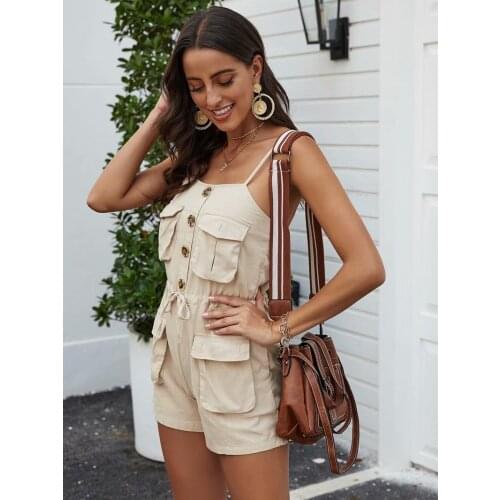 Happie Queens women Boho Bodysuits solid color sleeveless pockets loose Rompers bohemian linen cotton sashes Rompers Jumpsuit