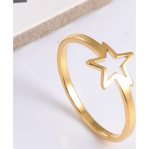 Skyrim Five-Pointed Star Rings for Women Gold Color Stainless Steel Wedding Party Pentagram Ring Jewelry Gift for Lover 2021