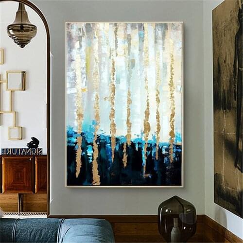 100% hand-painted modern abstract oil painting strip gold foil painting home decoration canvas painting art interior decoration