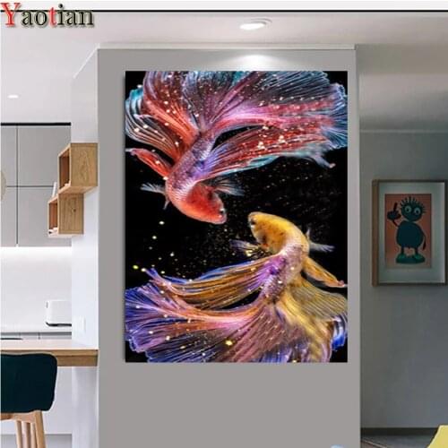 5D Diamond Painting DIY Diamond Embroidery Goldfish Couple Rhinestones Mosaic Fish Color Animal Cross Stitch Kit Handmade Gift