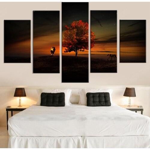 Diamond painting Twilight Scenery Lion Tree,full round square Multi Pane 5 Pieces embroidery 5D DIY Diamant painting A152