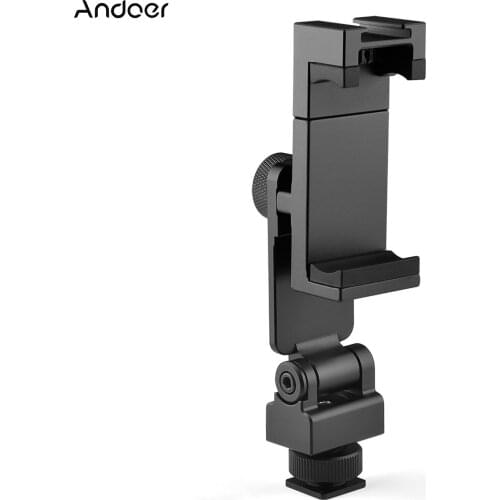 Andoer Aluminum Alloy Cold Shoe Phone Clamp Holder Stand Universal 1/4 for Smartphone Video Microphone LED Light Mounting