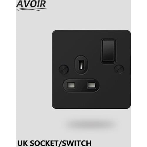 Avoir Usb Wall Electrical Sockets And Switches All Black Series Stainless Steel Panel Standard UK Outlet Double Plugs Socket