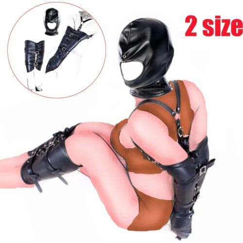 BDSM Bondage Leg/Arm Binder,Behind Back Straight Jacket,Leather Armbinder Restraint Slave Lockable Glove,SM Sex Game Party Masks