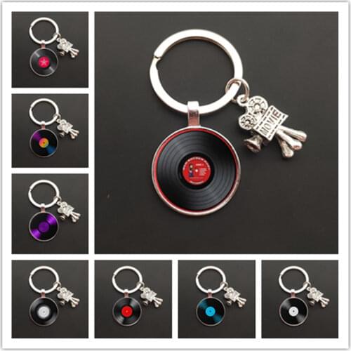 Classic Vinyl Record Keychain Retro Music LP DJ Audio Disc Double-sided Pendant Rock Band Romance Mcr Keychain Ring Jeweler