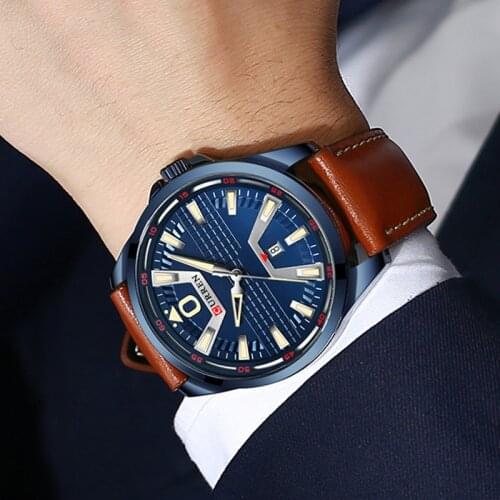 Curren Genuine Leather Mens Watches Top Brand Luxury Business Blue Male Wrist Watches Minimalist Wristwatch Reloj Hombre 2020