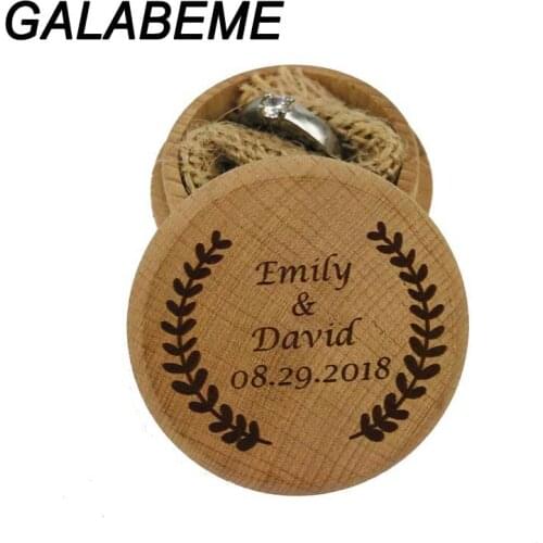 Personalized Names date logo Rustic wooden Wedding Ring box Bearer Engraved Wood Custom Ring Box holder wedding decoration