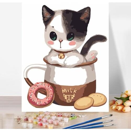 Diy Paint By Number Kit For Adults Cat Painting Color Decorate The Living Room Dining Room 40x50cm Plank Frame