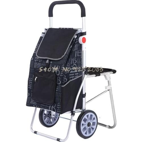 Export Shopping Cart, Aluminum Alloy Shopping Cart For The Elderly, Hand Push, Seat, Stool, Folding Inflatable Wheel, Trolley Tr