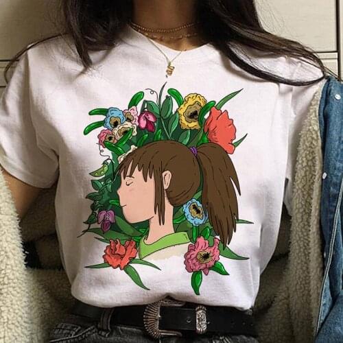 Studio Ghibli Spirited Away Hayao Miyazaki Kawaii Print T-shirt men Harajuku Aesthetic Tshirt White Tops Anime Female T Shirt