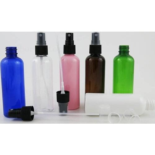 Hot Sale! 30 x Empty 100ml Plastic Fine Mist Spray Bottle Blue Clear White Amber Pink Liquid Perfume Cosmetic Container Atomiser