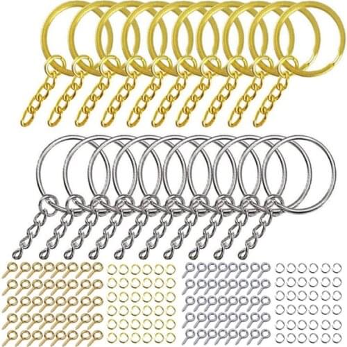 220 Pcs Key Ring with Chain Jump Rings Screw Eye Pins Set for Resin DIY Crafts Jewelry Making Accessory