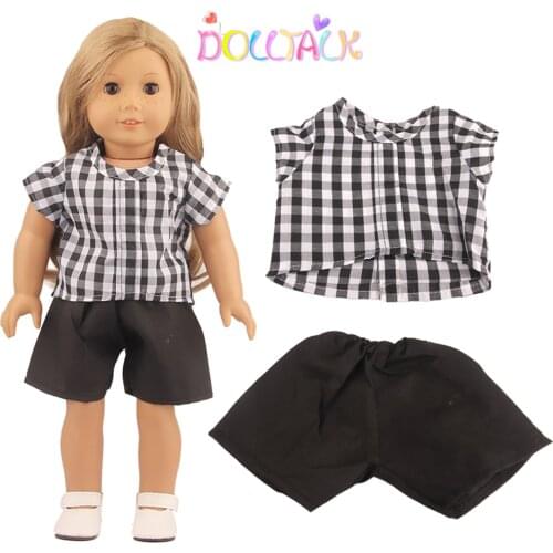 Plaid Shirt +Shorts Set For 18 Inch American Doll Clothes Suit For 43cm Baby New Born&OG Russia Girl Doll AccessoriesToy Gift
