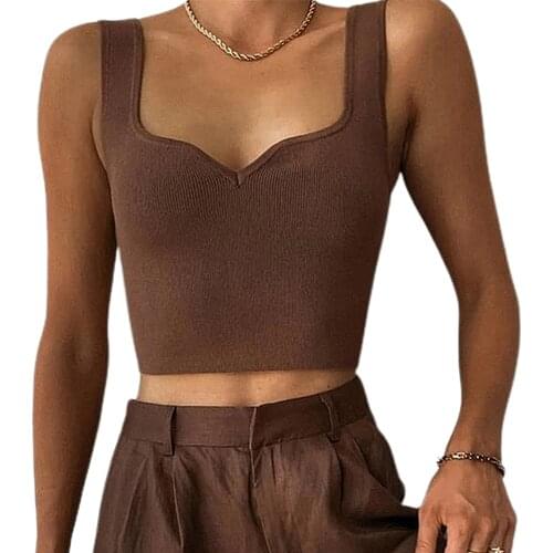 ZEBERY 2021 Turtleneck Crop Top Knitted Women Brown Casual Summer Basic T-Shirt Y2K Sexy Off Shoulder Black Sleeveless Tank Tops