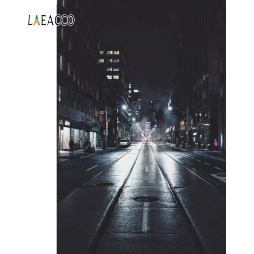 Laeacco Modern City Night Street Buildings Lights Photography Backdrops Photographic Backgrounds Fashion Portrait Photocall Prop