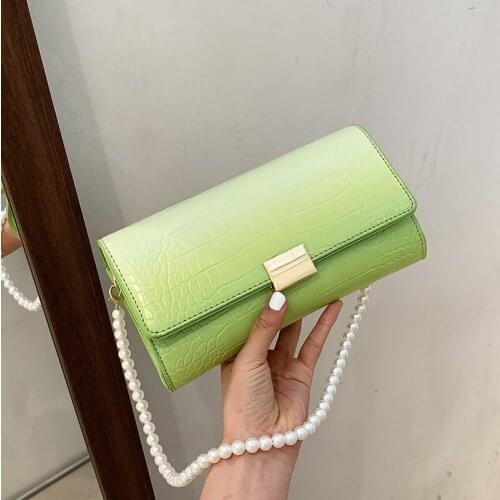 Fashion Multicolor Women Handbags Vintage Alligator Pattern Single Shoulder Bag Ladies Pearl Chain Clutches Gradient Color Purse