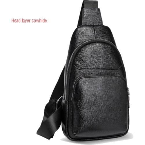 New Fashion 100% Genuine Leather Men Waist Packs Male Casual Chest Pack High Quality Boy Luxury Brand Design Chest Shoulder Bag