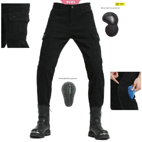 Mens Motorcycle Riding Trousers With Protective Pads Cross-country Feet Jeans With Reinforced Padding