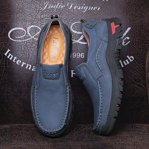 2020 Men Shoes Breathable Autumn Retro Leather Non-Slip Warm Men Casual Shoes Outdoor Sports Business Mens Flat Loafers Shoes