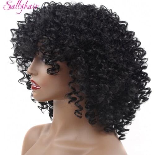 Sallyhair High Temperature Synthetic Short Bomb Twist Afro Kinky Curly Black Color Curl Wig Wigs For Black Women