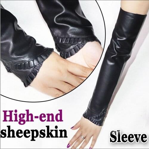 Sheepskin Gloves Long Womens Leather Protective Arm Cover Warm Exposed Finger Half Finger Gloves Over Elbow Leather Sleeves
