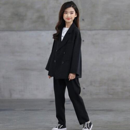 Baby girl fashion high quality jacket children spring autumn new loose blazer tops kids black coats teenage sets wz310 wholesale