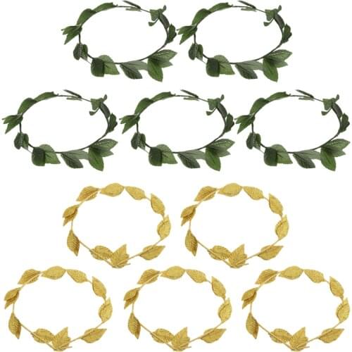 10pcs Green Gold Leaves Headwear Roman Greek Goddess Laurel Wreath Headbands Summer Beach Photo Props