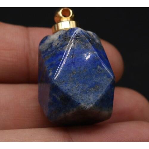 Natural Stone Gemstone Green Gold Perfume Bottle Pendant Retro Romantic Handmade Crafts Making DIY Necklace Pendants 15x30mm