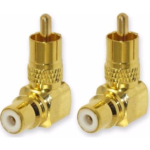RCA Male to Female Adapters 90 Degree Right Angle Plug Gold-Plated Metal Connector 2pcs