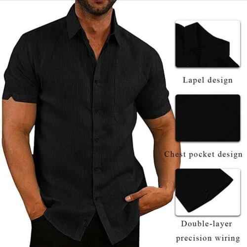 Luxury Fashion New Mens Short Sleeve Casual Loose Turn-down Collar Linen T- Shirt Tops Size M-3XL