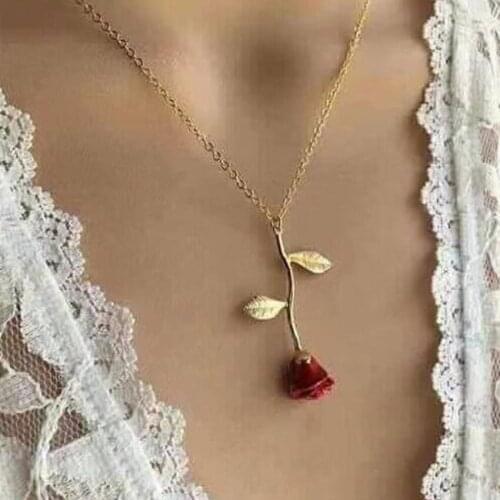 Rose Flower Pendant Necklace for Women 3 Colors Vintage Boho Botanical Necklace Glamour Fashion Party Jewelry Girlfriend Gift