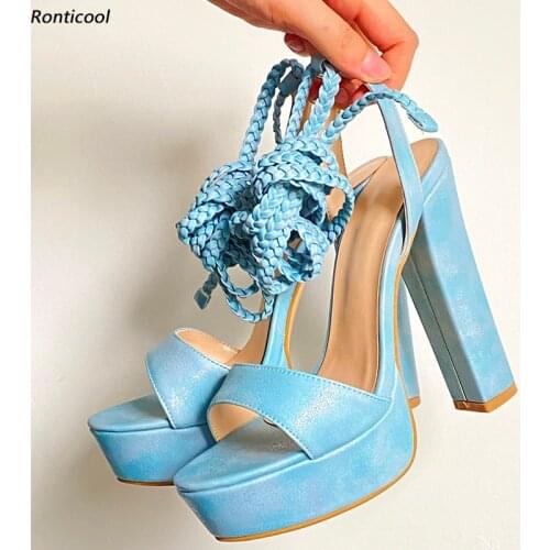 Ronticool Handmade Women Platform Sandals Strappy Block Heel Open Toe 9 Colors Party Shoes Women US Size 5-13