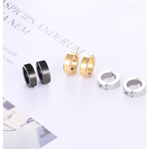 1 pair Classic Korean Punk Stainless Steel Ear Clip Earrings For Men Women Black No Pierced Fake Ear Circle New Pop Jewelry