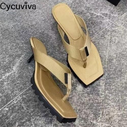 Sexy Flip Flops Ladies Slides Summer Thin Heels Dress Shoes 2021 Brand Black Women Slippers Runway Sandlias Mujer
