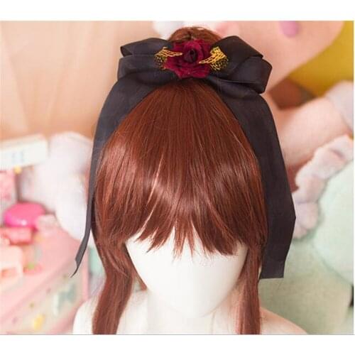 Gothic Black Red Rose Lolita Bow Hairpin Flower Wing Headwear Women Hair Accessories Side Clip B1524