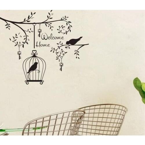 ZOOYOO Welcome Home Wall Sticker Birds In The Tree Vinyl Home Decor Living Room Bedroom Decals Removable Bird Cage Decoration