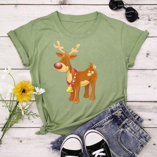 Deer Print T-shirts Women Summer 2021 Graphic Tees Funny Shirts For woman tshirts Crew Neck Tops TX9876