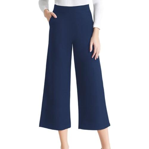 2020 Autumn wide leg pants Lady office Suit Pants High Waist Cropped pants Trousers Pockets Pants Trousers drop shipping
