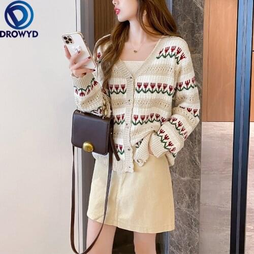 2021 Autumn and Winter French Retro Sweet Cardigan Jacket Heavy Industry Knitted Sweater Women Single-breasted V-neck Sweater