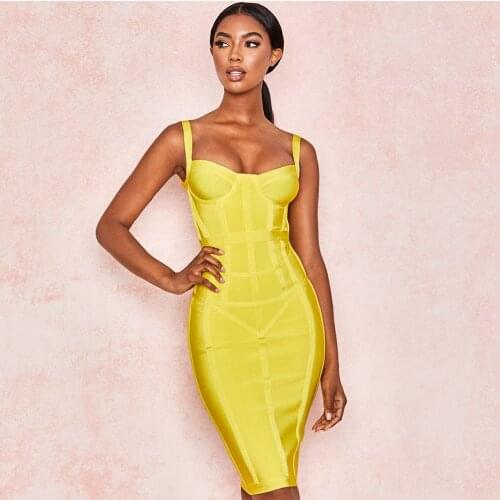 2020 new fashion summer yellow spaghetti strap sweetheart sexy women bodycon knee length hl bandage dresses