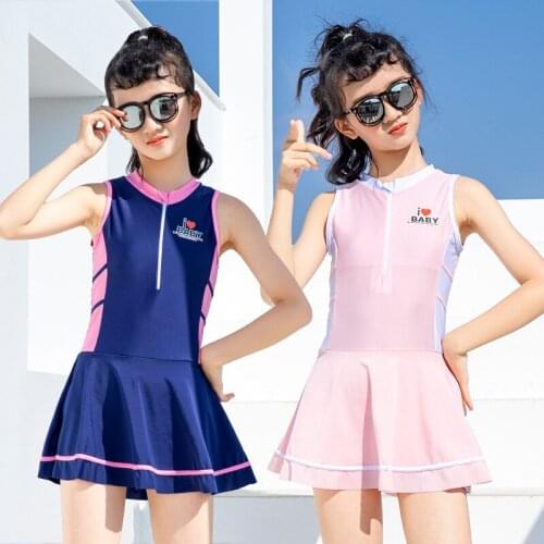 2021 New Fashion Girls Swimwear 7-11 Years Old Little Girls Sports and Leisure One-piece Skirt Swimwea