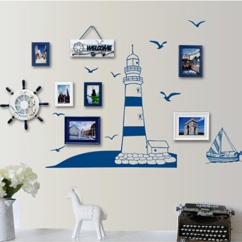 50*22.5cm Blue Sailing Seagull Wall Stickers for kids rooms bedroom Photo Frame Stickers Background Home wallpaper home decor
