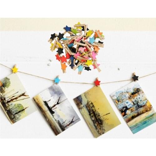 50pcs Colored Stars Mini Wooden Clothespin Craft Clips DIY Clothes Paper Peg Decorative Craft Photo Frame Clips Wedding Party