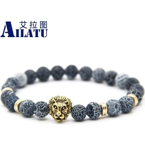 Ailatu Trendy Jewelry 8mm Weathering Stone Antique Color Lion Head Bracelet Simple Fashion Ornament