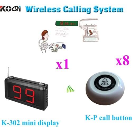 Wireless Guest Calling System Ycall Restaurant Guest Call Paging Host Display Waterproof Call Button(1 display+8 call button)